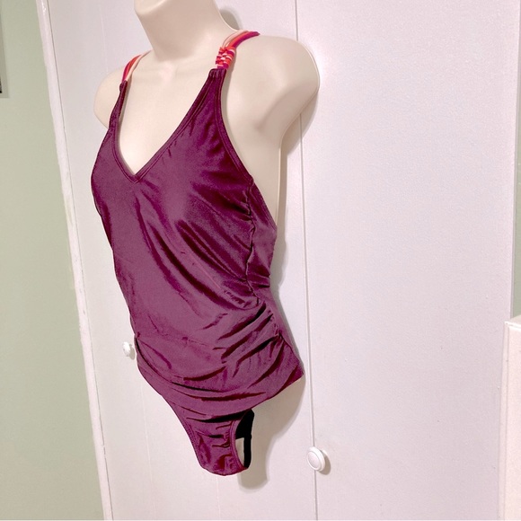 KONA SOL Macrame Straps High Coverage One Piece Swimsuit AFK71 Burgundy Medium - Picture 6 of 15